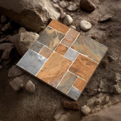 Punch Stone Floor Tile TL 05357 Strada Taser Oxido 16 inch x 16 inch Vitrified Punch Matte Finish - 12 mm | Suitable for Parking, Balcony, Courtyard, Patio, Terrace