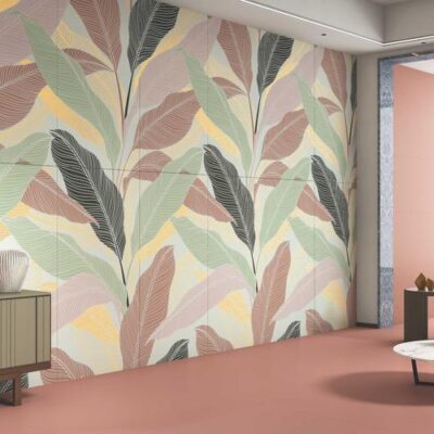 Tropical Wall Highlighter Tile TL 05746 Jewel Rosy Glow 4 ft x 2 ft Vitrified Matte Finish - 9 mm | Suitable for Living Room, Bedroom, Bathroom & Foyer