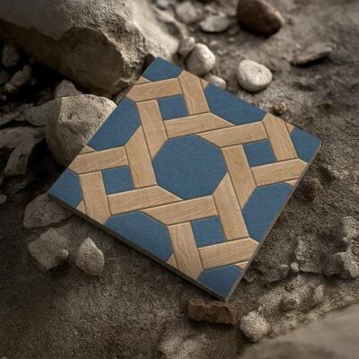 Parking Floor Tile TL 00873 Brown & Blue | 16 x 16 inch | Anti Skid Matte Finish Heavy Duty Vitrified Tile - 12 mm | Suitable For Outdoor, Terrace, Balcony