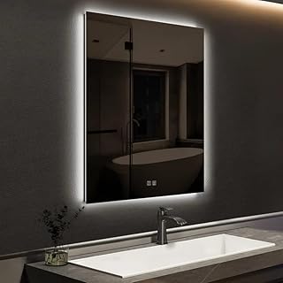ARTESSA Minimalist Rectangular LEd Mirror with Defogger, Dimmer-Option, 3-Colour, Led Mirror for Bathroom, Mirror for Home (70 x 50 CM)