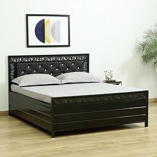 Vibrant Interior Denzal Black Metal Queen Size Bed with Hydraulic Storage for Bedroom Living Room Furniture Double Bed for Home - Queen Size, 72"x60", Matte | with Mattress