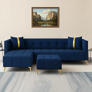CASASTYLE Styleliving 6 Seater LHS L Shape Sofa Set with Centre Table (Blue)