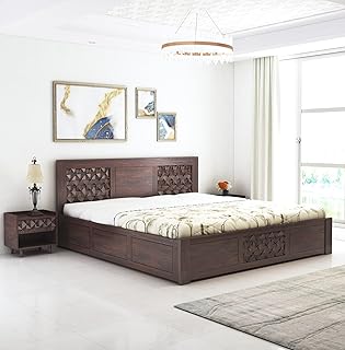 Ganpati Arts Solid Sheesham Wood Queen Size Raj Bed with Box Storage for Home Wooden Double Beds for Living Room Bedroom (Walnut Finish) 1 Year Warranty