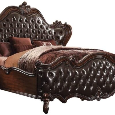 Versailles Eastern King Bed Tone Dark Brown PU & Cherry
