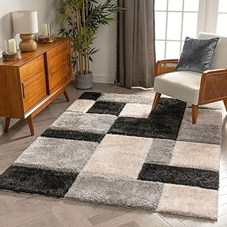 Rugs Planet Shaggy Carpet? Handcrafted Soft & Fluffy Rug for Living Room & Bedroom? Non-Slip & Easy to Clean Trellis Design? Black Silver Ivory-12X15 FT