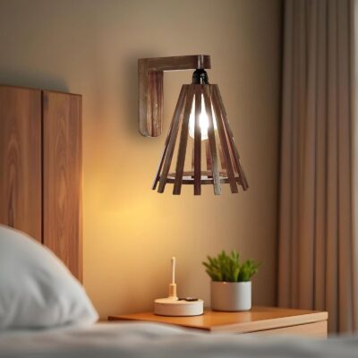 Funnel Brown Wooden Wall Light