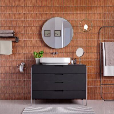 Faux Subway Wall Tile TL 05376 B Miraq Kitkat Terracotta 2 ft x 1 ft Ceramic Glossy Finish - 8 mm | Suitable For Kitchen, Bathroom Walls and Backsplashes