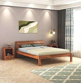 AAKROCRAFTS Sheesham Wood Double Bed Without Storage Wooden Bed Queen Size Solid Wood Cot Palang for Bedroom Livig Room Home (Honey Finish)