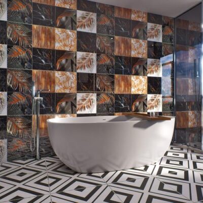 Tropical Wall Tile TL 02160 Costa Black Decore 4 ft x 2 ft Glossy Finish Vitrified Tile - 9 mm | Suitable for Living Room, Bedroom & Bathroom