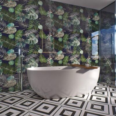 Floral Wall & Floor Tile TL 05156 Folium Forest Whisper 4 ft x 2 ft Vitrified Endless High Gloss Finish - 9 mm | Suitable for Living Room, Bedroom & Bathroom