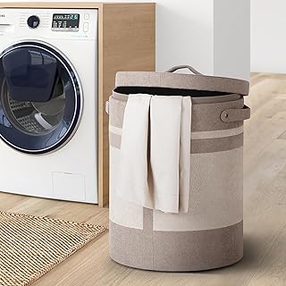 SPREAD SPAIN French Boucle Laundry Hamper - Mouse & Light Grey | Compact Laundry Baskets for Clothes | Clothes Storage Basket | With Handles & Lid | Easy Carry Basket For Bedroom & Home Oganization