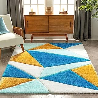Kashish Rugs Shaggy Rug Handmade Microfiber Cozy Super Soft & Plush Fluffy Shaggy Carpets with 2 inch Thickness 10x14 Feet-Sky&Grey