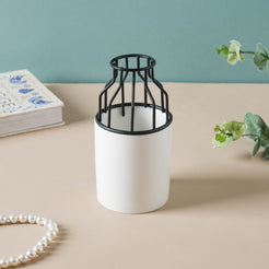 White and Black Planter For Desk