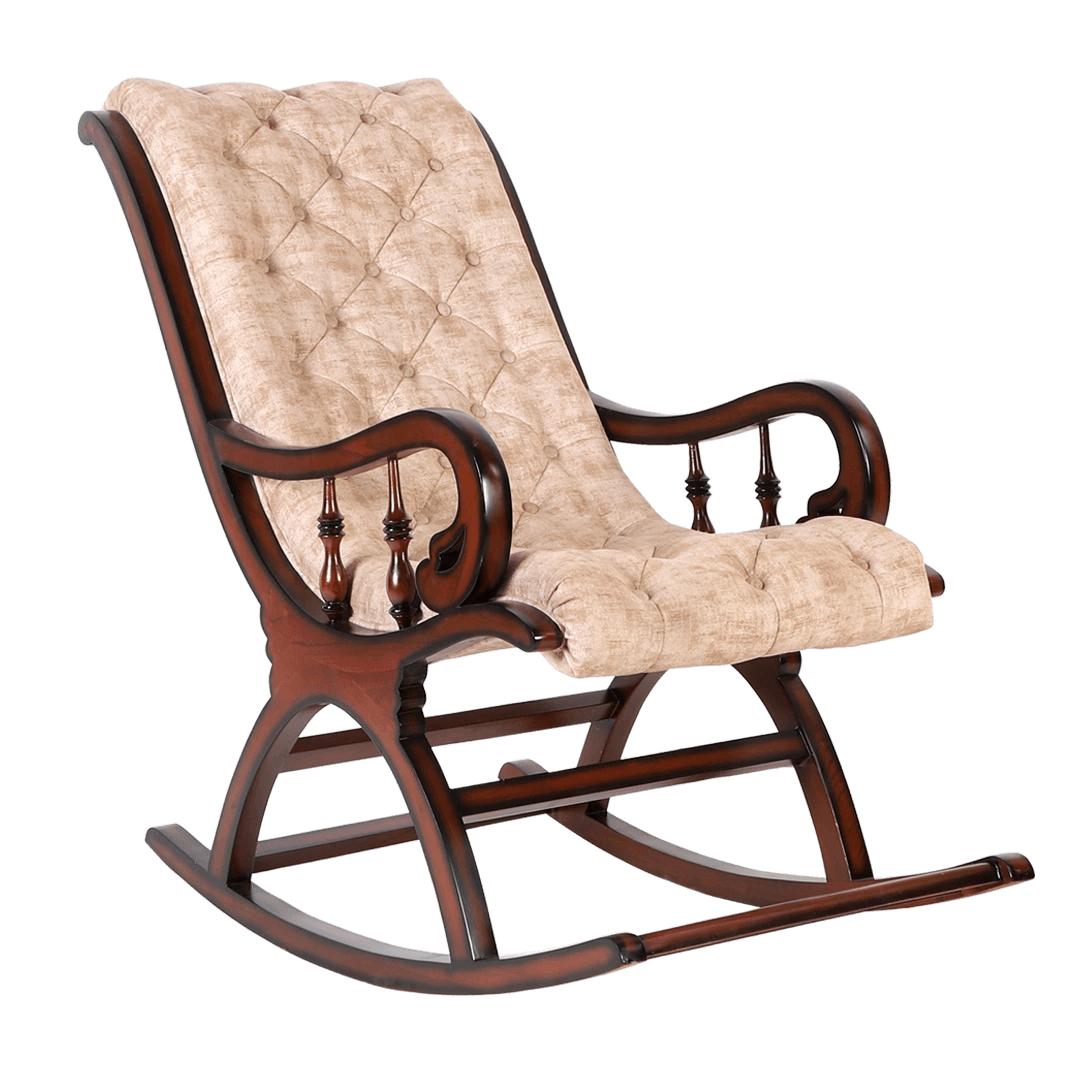 Touffy Fabric Upholstered Teak Wood Rocking Chair