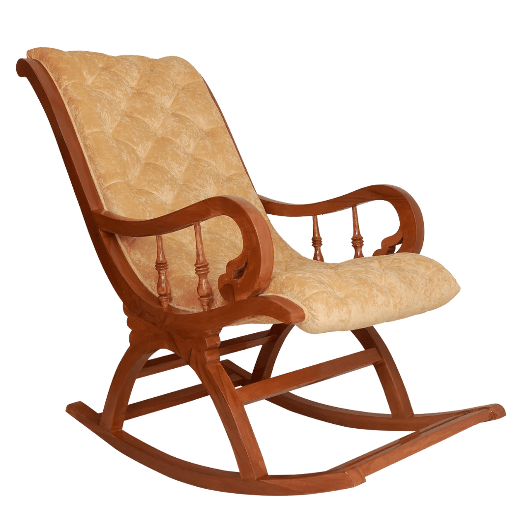Aarava Fabric Upholstered Teak Wood Rocking Chair