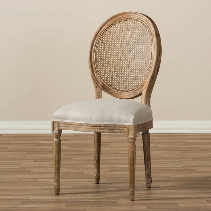 FRENCH VINTAGE SOLID WOOD CHAIR WITH RATTAN CANE WORK & SEAT CUSHION