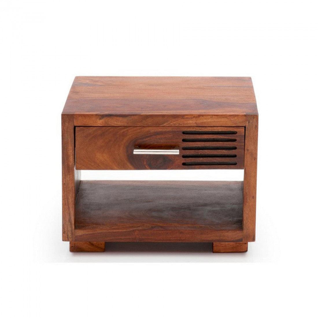 Provo Solid Sheesham Wood Bedside Table with Storage Drawer | Sofa Side Table for Bedroom & Living Room
