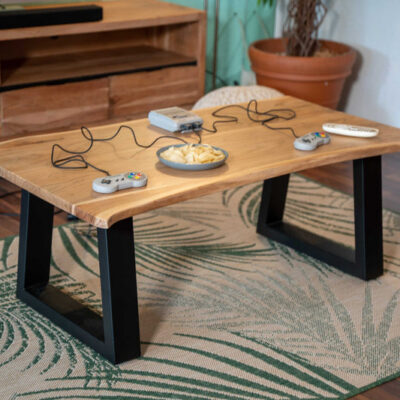 LIVE EDGE SOLID ACACIA WOOD TOP COFFEE CENTER TABLE WITH METAL LEGS !