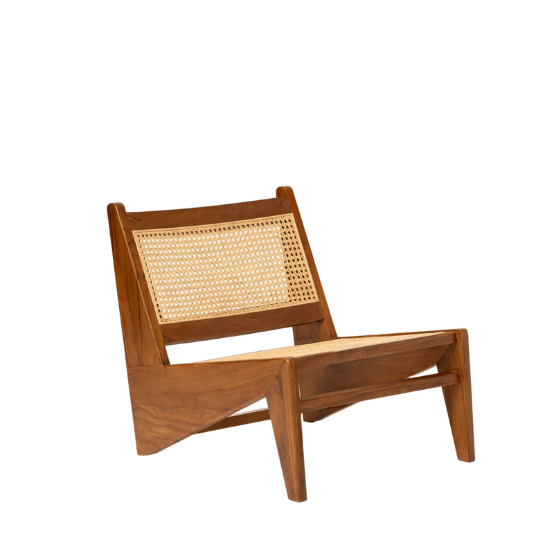 MID CENTURY WOODEN KANGAROO LOUNGE CHAIR - RATTAN CANE STYLE CHANDIGARH CHAIR FURNITURE
