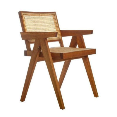 MID CENTURY WOODEN RELAXING ARM CHAIR - CANE RATTAN STYLE CHANDIGARH CHAIR FURNITURE