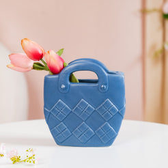 Basket Design Mini Vase For Living Room Blue