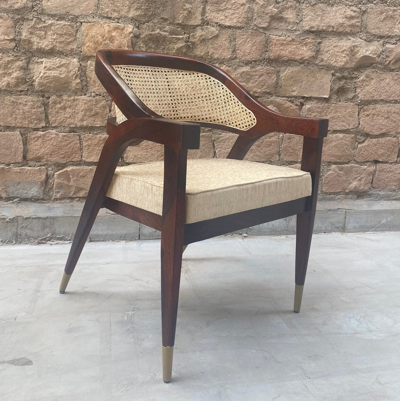 SHEESHAM WOOD RESTAURANT ACCENT ARM CHAIR WITH RATTAN CANE WORK & SEAT CUSHION !