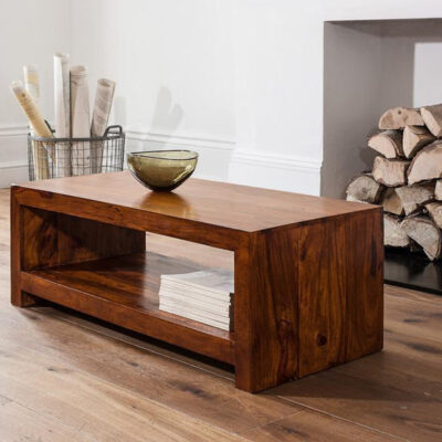 SOLID SHEESHAM WOOD COFFEE CENTER TABLE WITH BOTTOM SHELF !