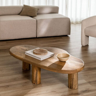 WOODEN COFFEE CENTER TABLE WITH CURVED PATTERN !