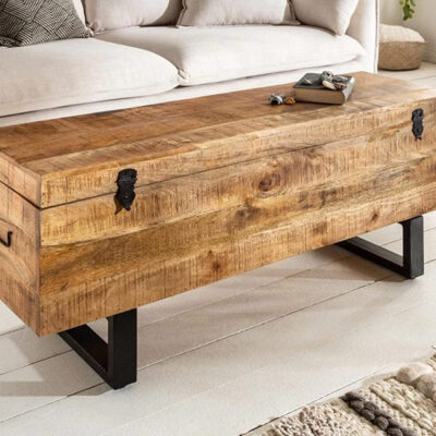 WOODEN COFFEE & CENTER TABLE WITH STORAGE SPACE AND METAL LEGS !