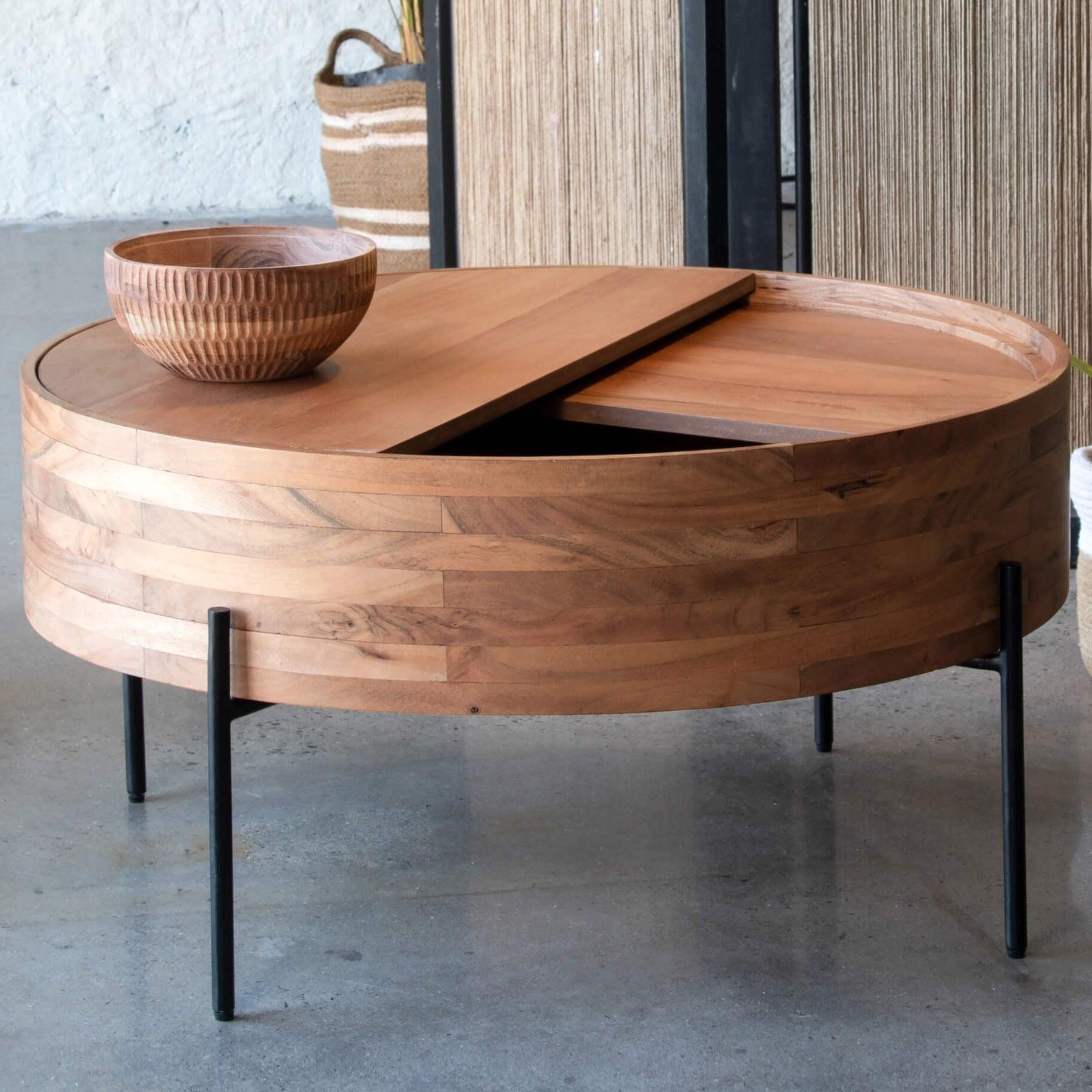 Dali Unique Wooden Coffee Table | Drum Shape Center Table For Living Room | Tea Table