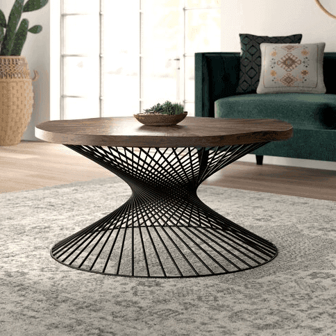 Spiral Wooden & Metal Center Table | Round Coffee Table For Living Room