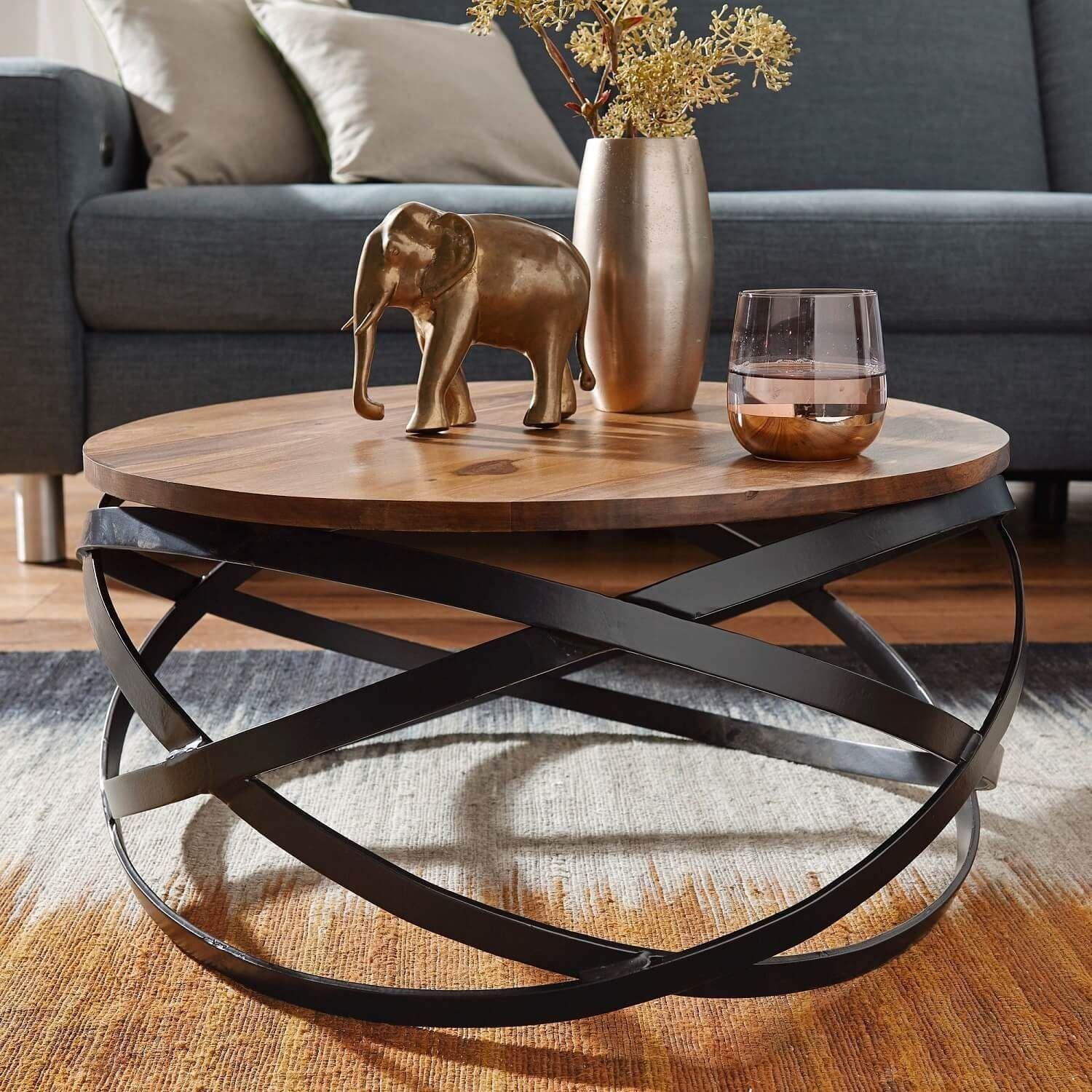 Wood & Black Metal Center Table For Living Room | Sheesham Wood Coffee Table | Tea Table