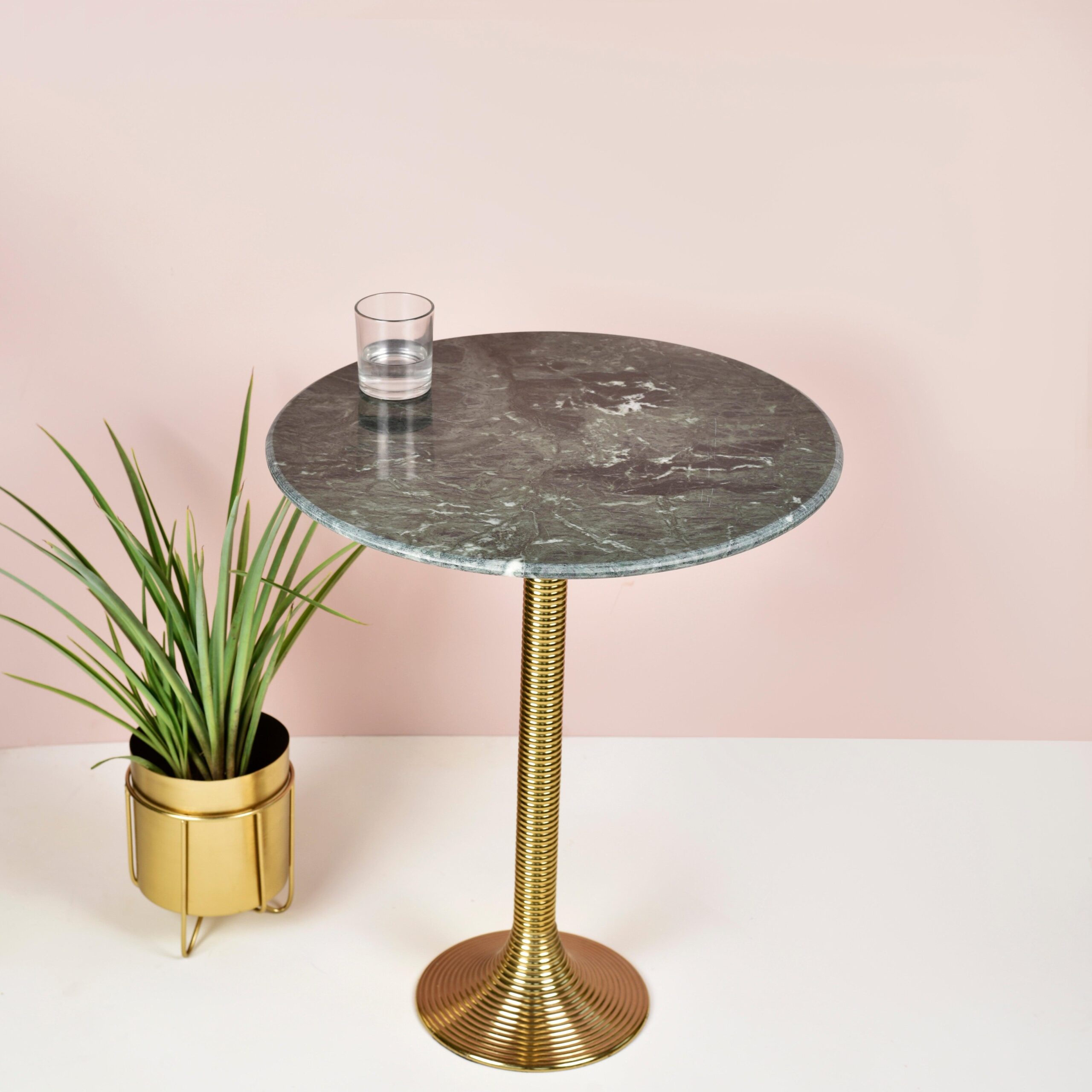 Granite Top Antique Brass Aluminium Round End Table | Side Table For Living Room and Bedroom