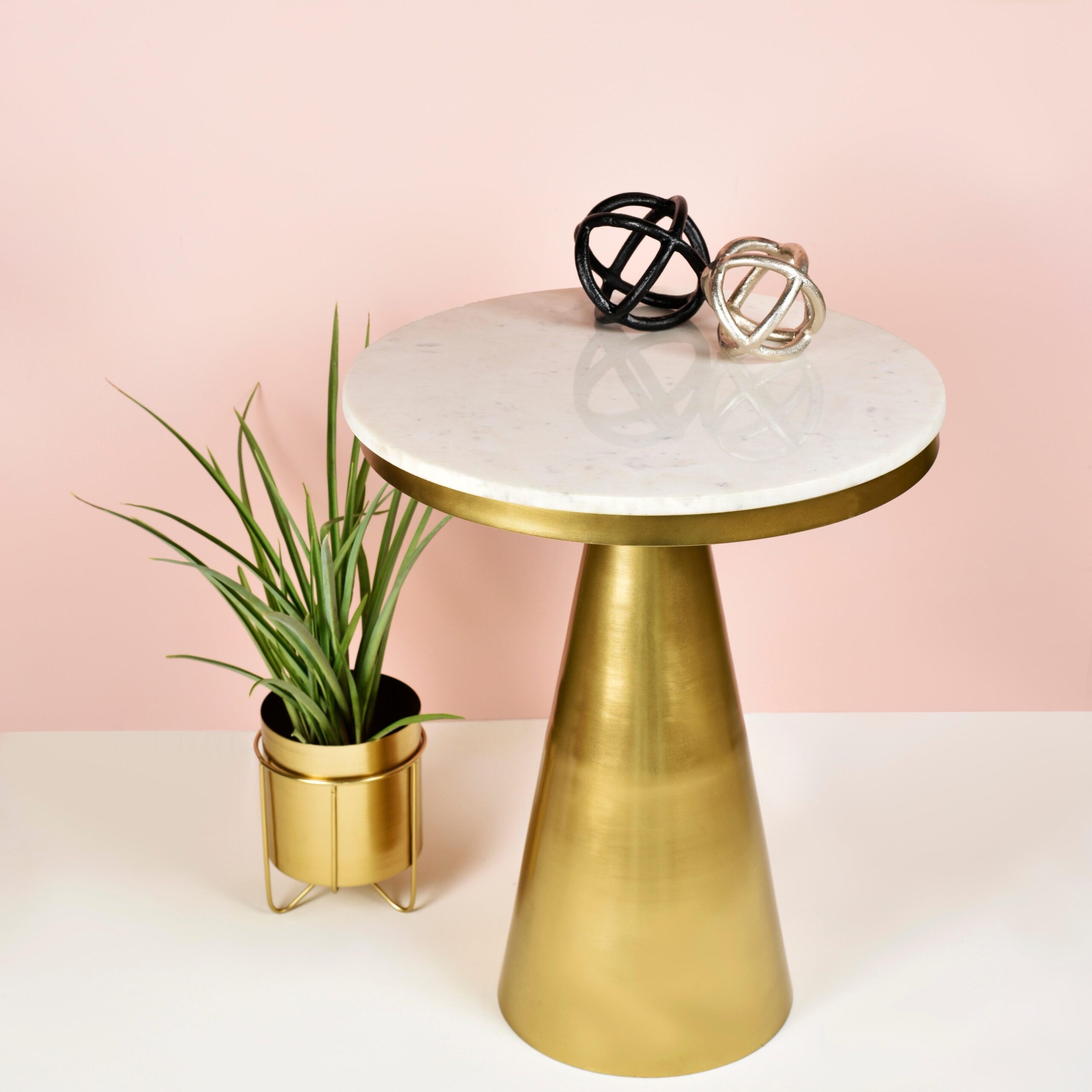 Kimaya Conical Marble Accent Table | Round Side Table For Living Room and Bedroom