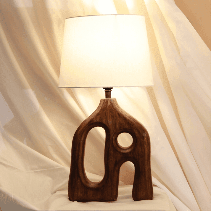 Orion Wooden Table Lamp for Home Decor | Mango Wood Bedside & Sofa Side Lamp with Fabric Shade