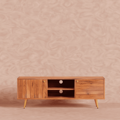 Slat TV Cabinet for Living Room | Wooden TV Unit | Media Console