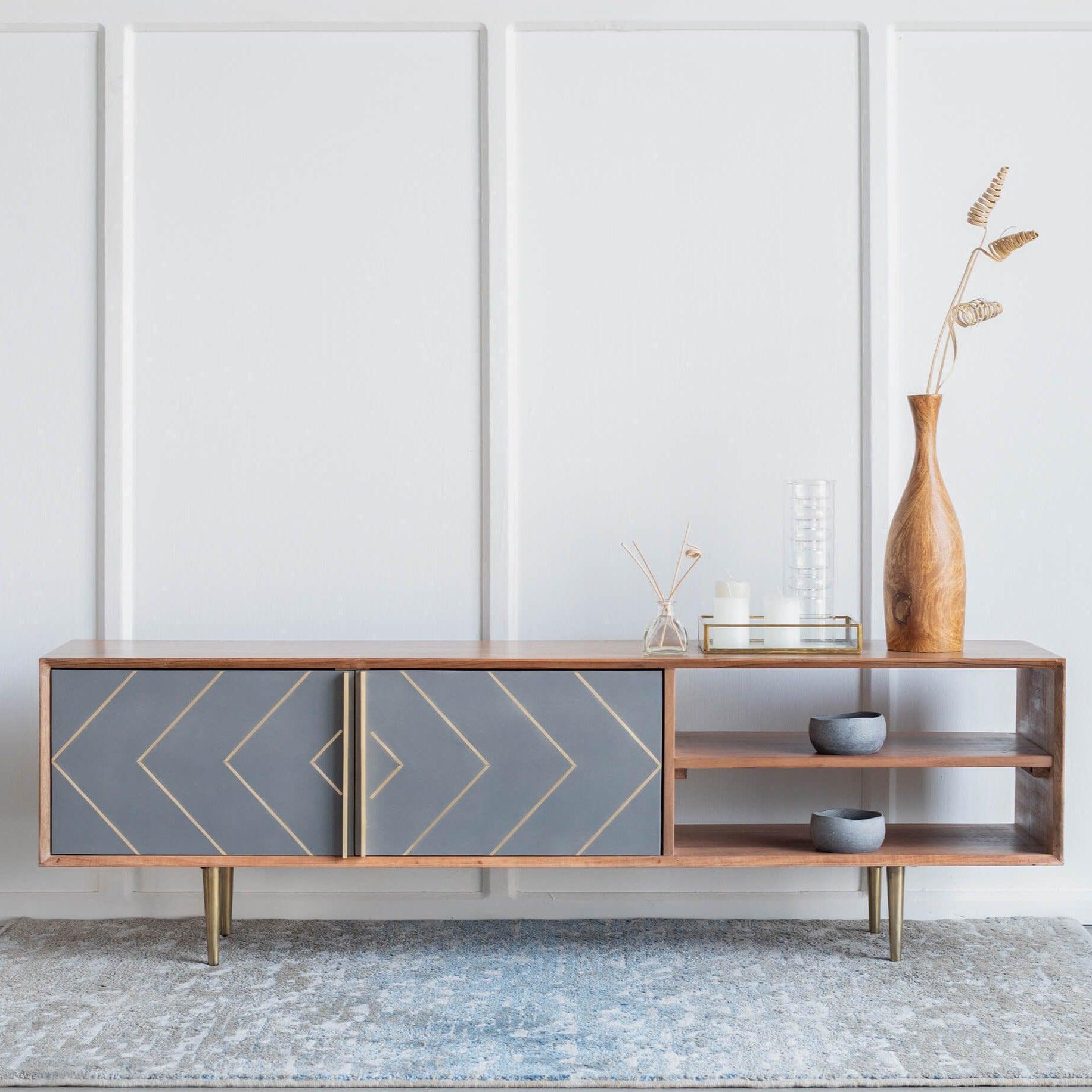 Toshi Solid Acacia Wood TV Console | Tv Stand Cabinet Media Unit For Living Room