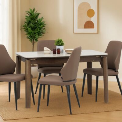 Royaloak Muar Malaysian Sintered Top 4 Seater Dining Table & Royaloak Verona Italian Dining Chair Set