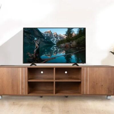 Minion Walnut Finish TV Unit | Modern Wooden TV Stand with Storage & Cable Management