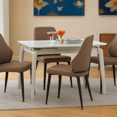 Royaloak Johor Malaysian Glass Extendable Dining Table & Royaloak Verona Italian Dining Chair Set