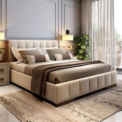 Fabric King Size Bed in Cream Colour