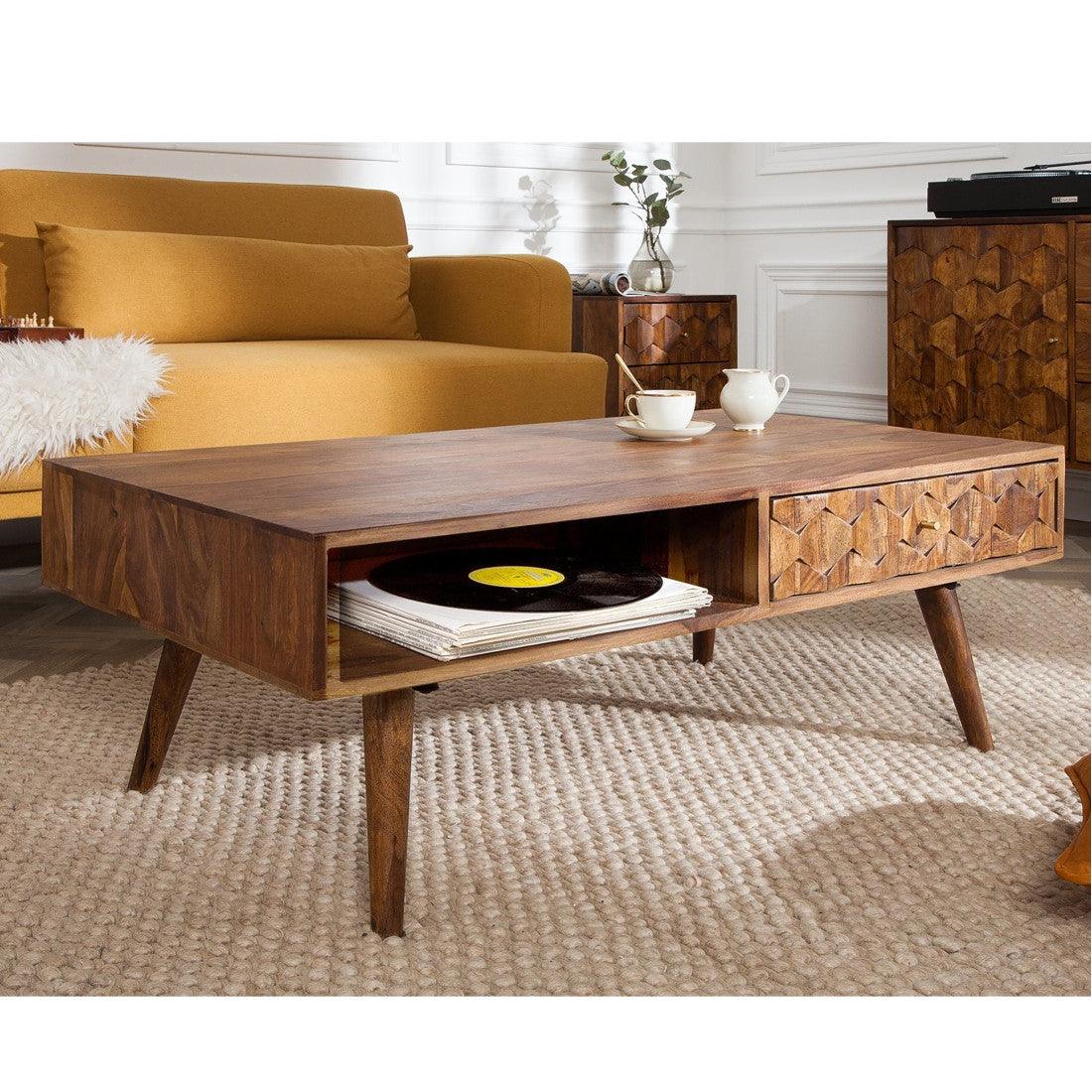 Hexagonal Brick Design Sofa Center Table | Sheesham Wood Coffee Table for Living Room