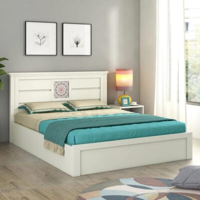 Bryan King Size Bed in Kingston White Finish with Box Storage