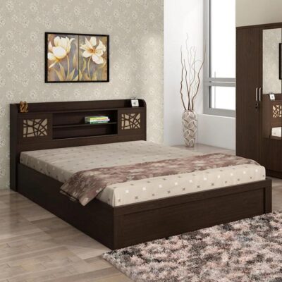 Mayflower King Size Bed in Vermount Woodpore Finish with Hydraulic Storage