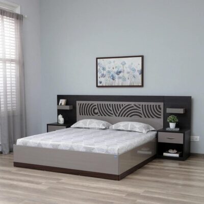 Ripple King Size Bed in High Gloss Grey Finish with Hydraulic Storage